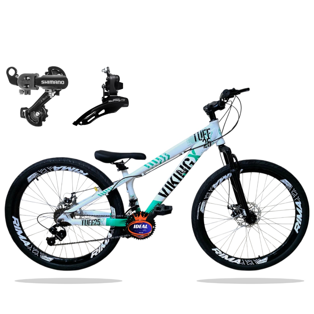 Bike VikingX Tuff 25 Câmbios Shimano Aro 26 com Freios a Disco 21v Branco Verde